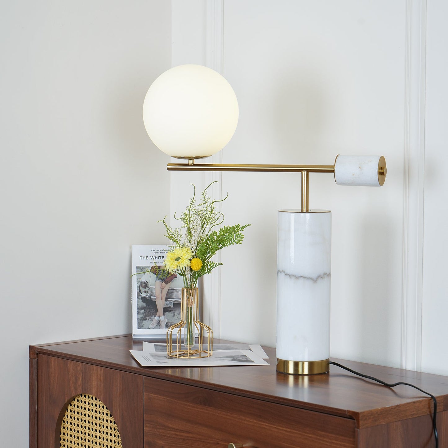Lexi Table Lamp | Metal, Glass, Marble | Gold & Black, Gold & White