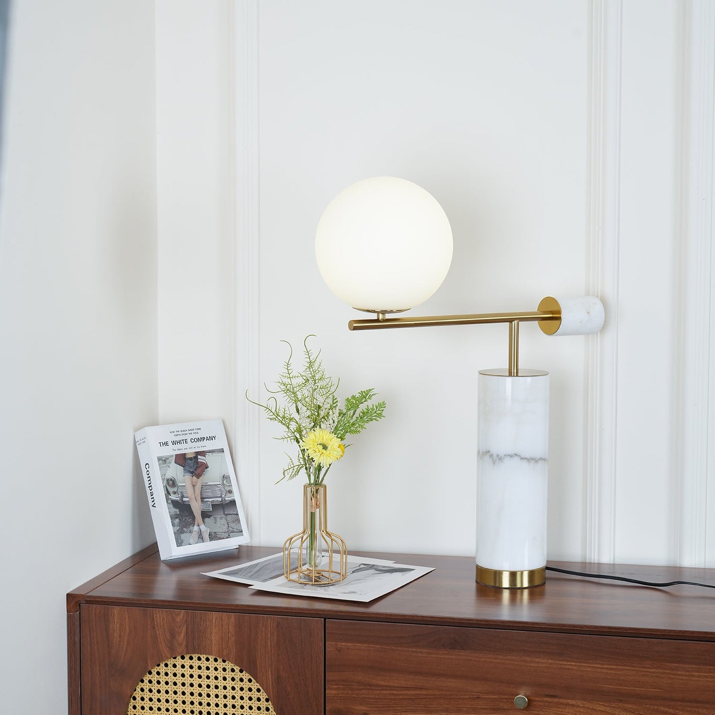 Lexi Table Lamp | Metal, Glass, Marble | Gold & Black, Gold & White