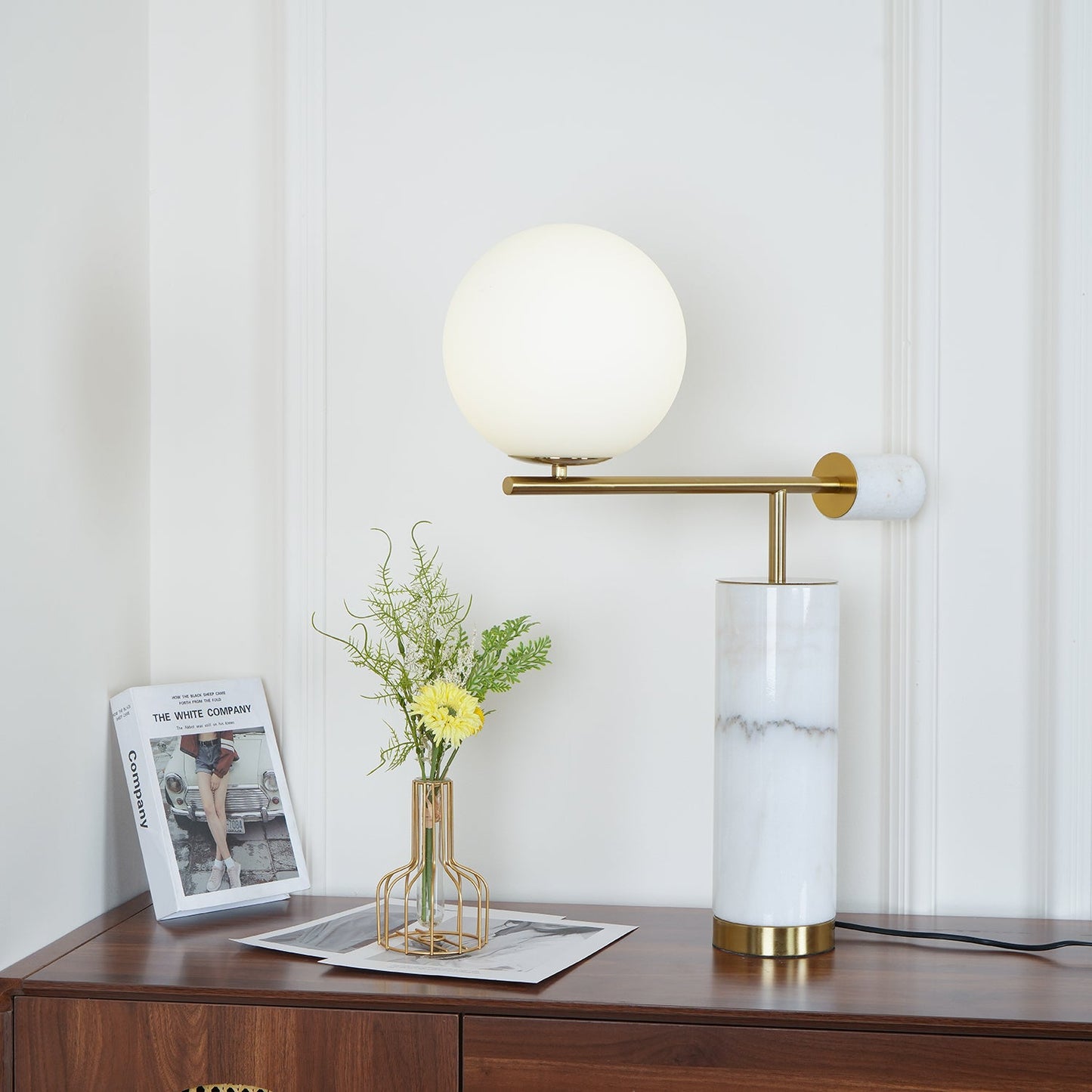 Lexi Table Lamp | Metal, Glass, Marble | Gold & Black, Gold & White