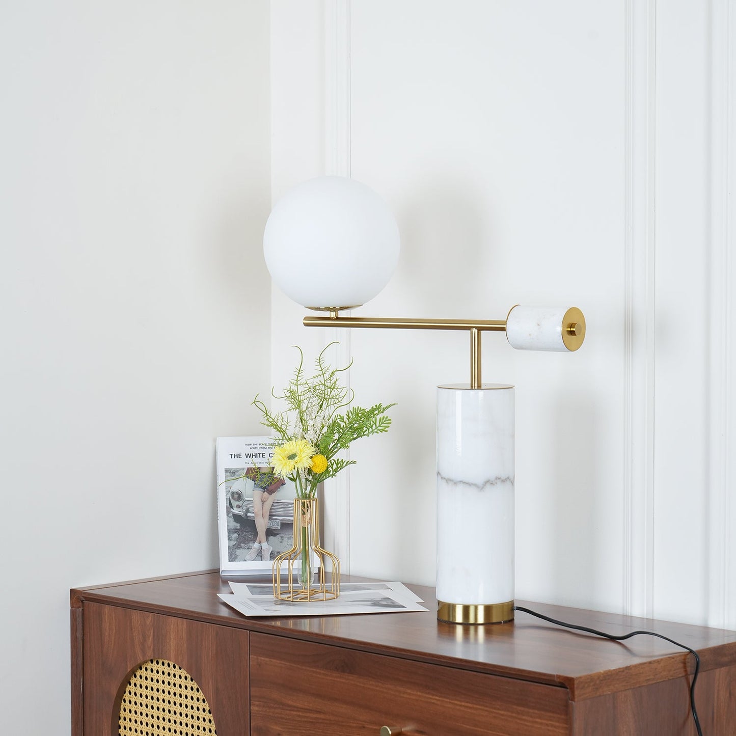 Lexi Table Lamp | Metal, Glass, Marble | Gold & Black, Gold & White