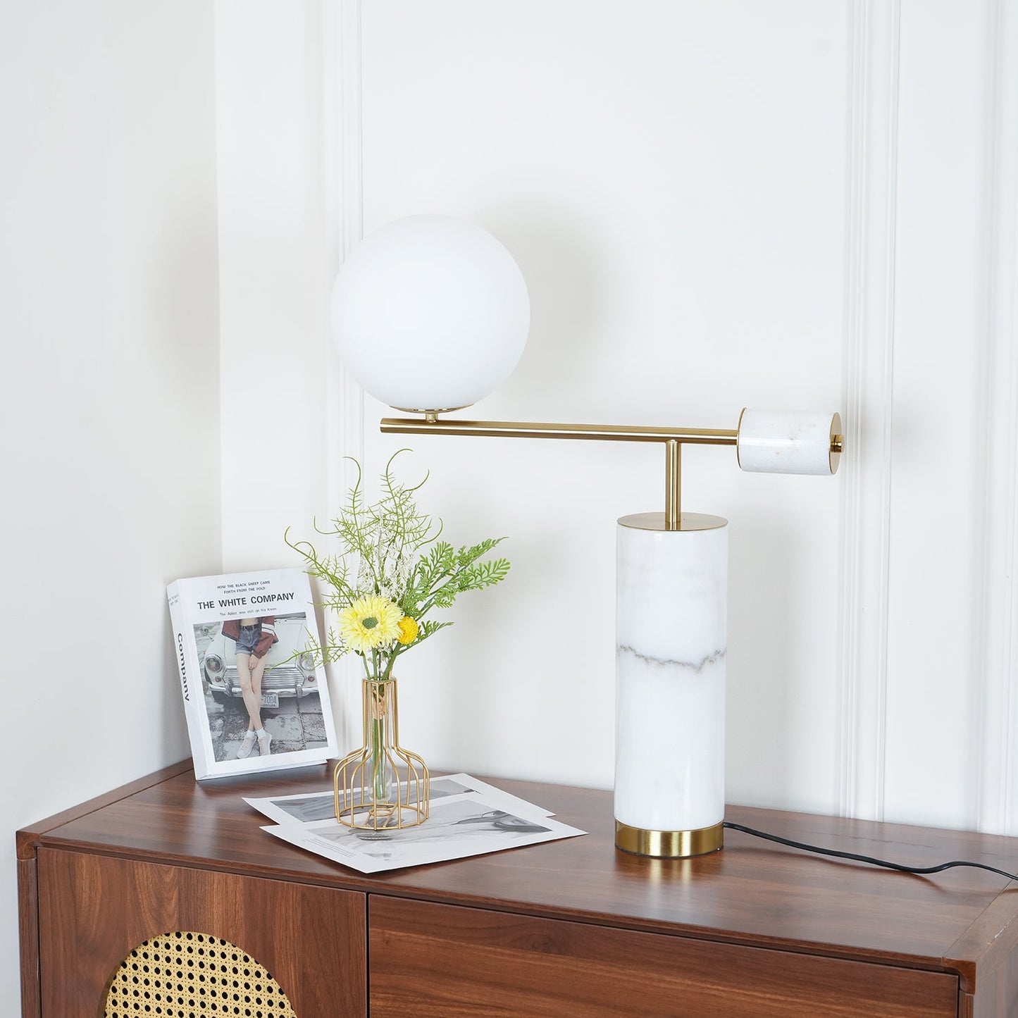 Lexi Table Lamp | Metal, Glass, Marble | Gold & Black, Gold & White