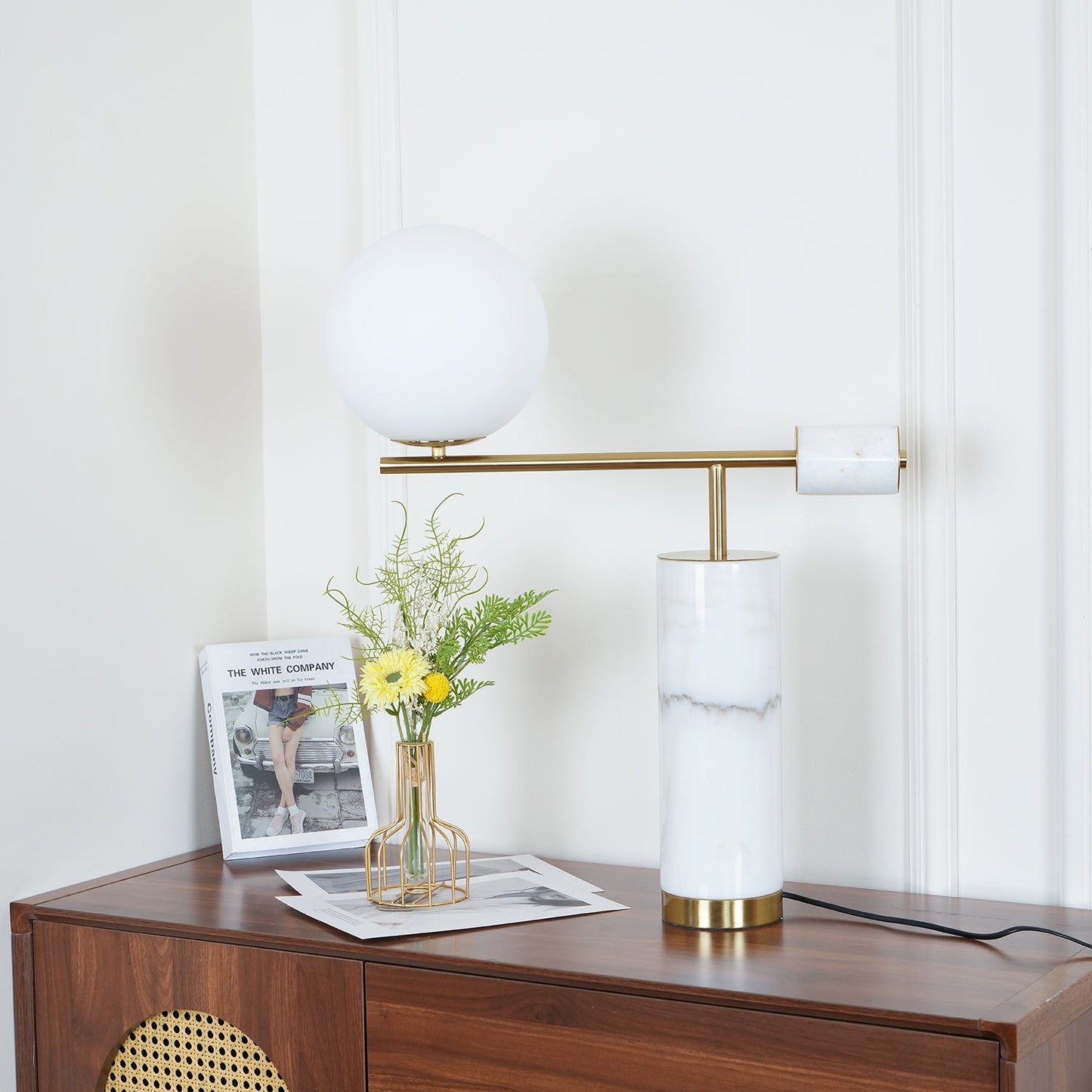 Lexi Table Lamp | Metal, Glass, Marble | Gold & Black, Gold & White