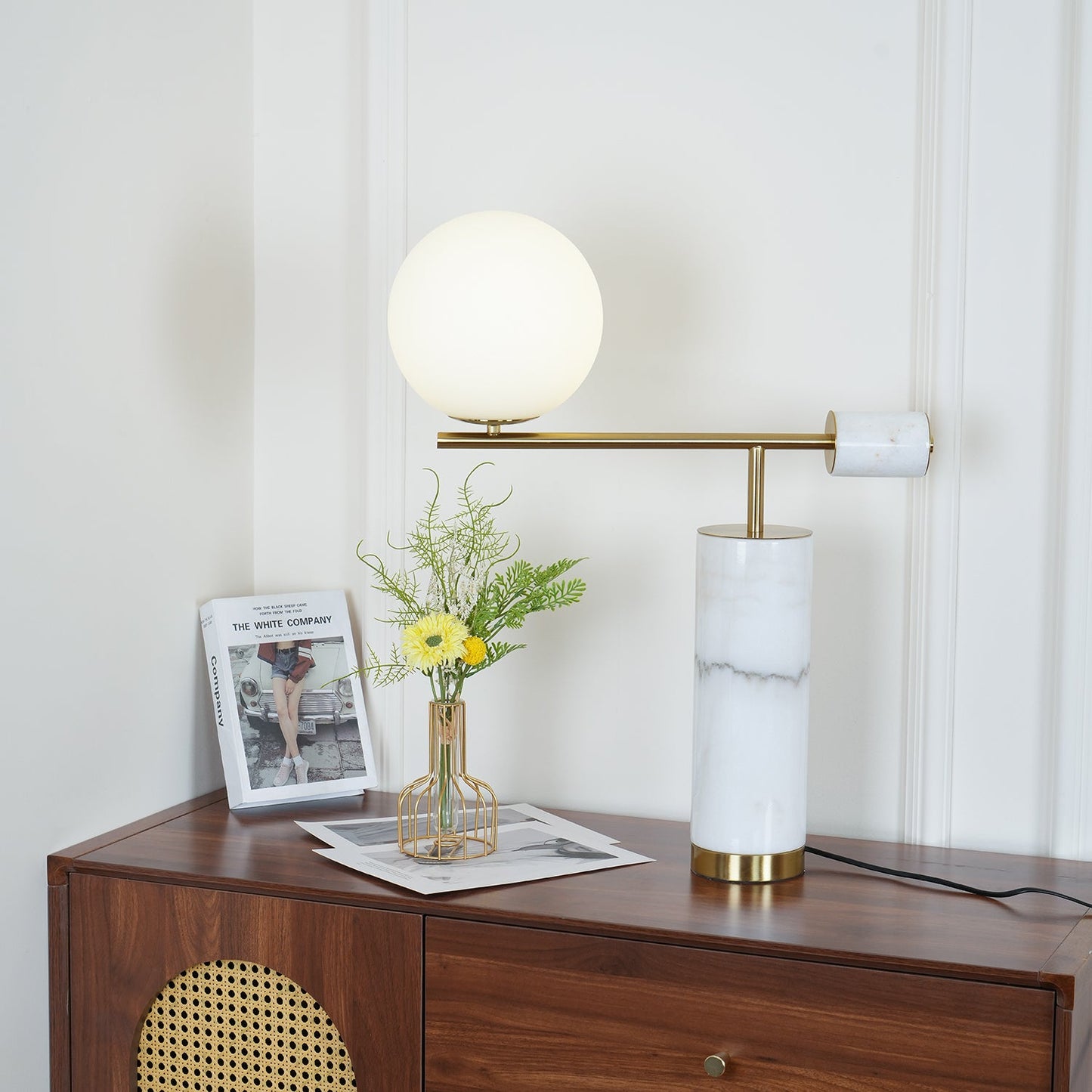 Lexi Table Lamp | Metal, Glass, Marble | Gold & Black, Gold & White