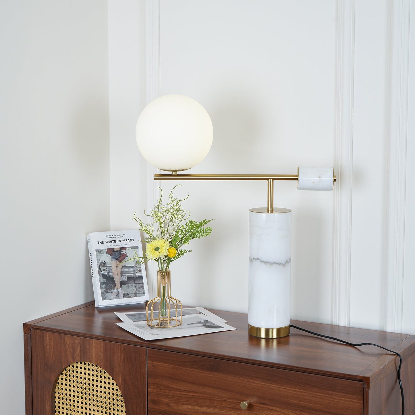 Lexi Table Lamp | Metal, Glass, Marble | Gold & Black, Gold & White