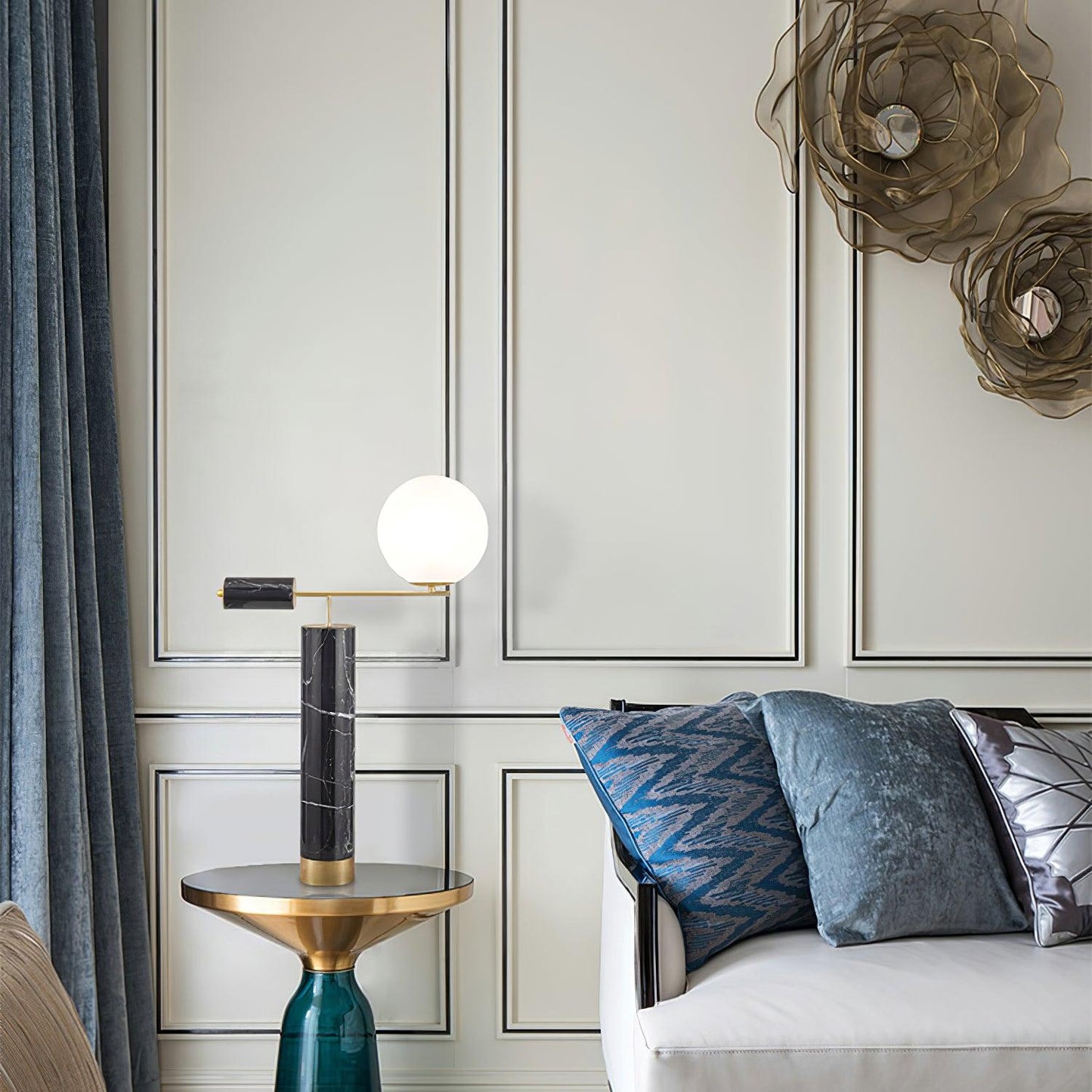 Lexi Table Lamp | Metal, Glass, Marble | Gold & Black, Gold & White