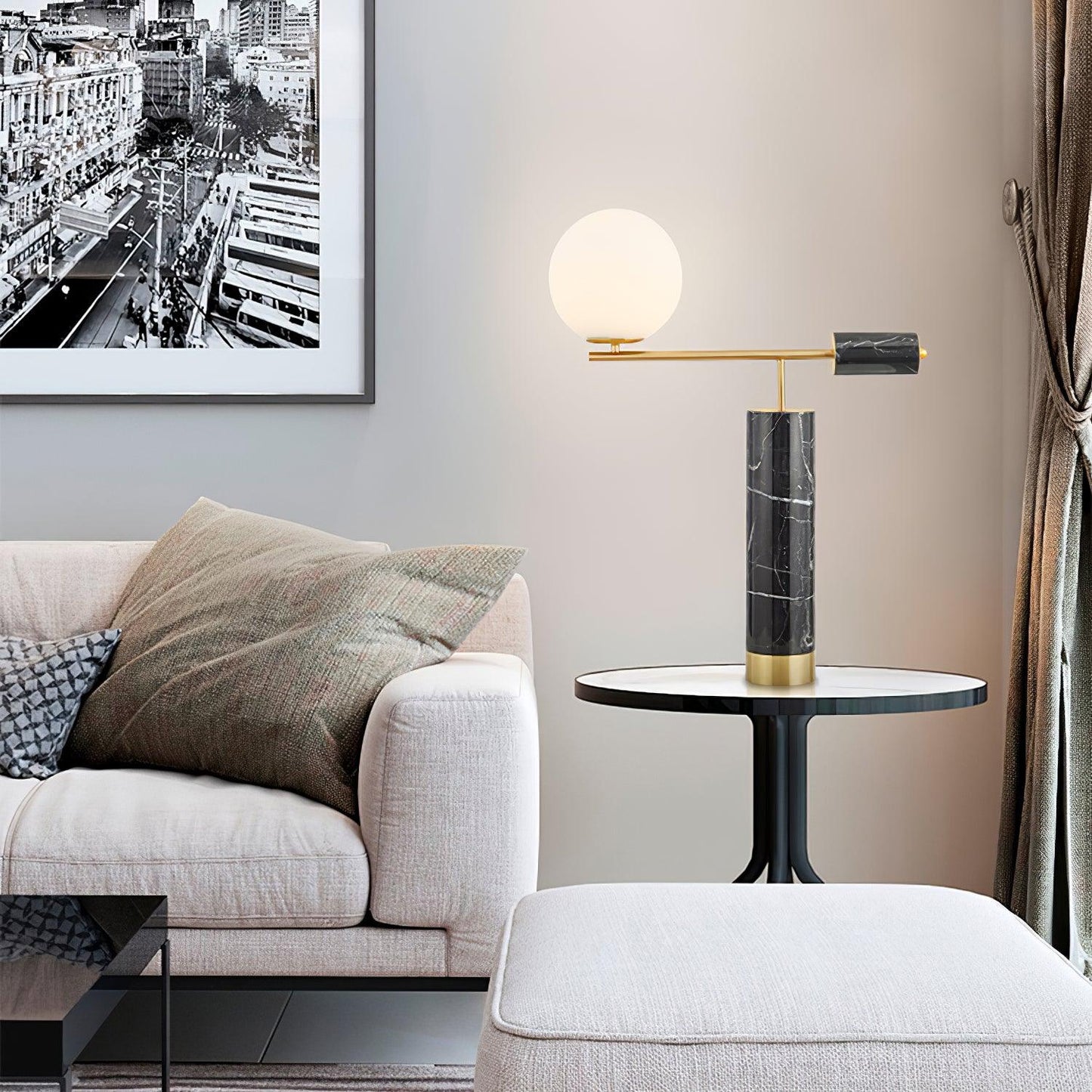 Lexi Table Lamp | Metal, Glass, Marble | Gold & Black, Gold & White