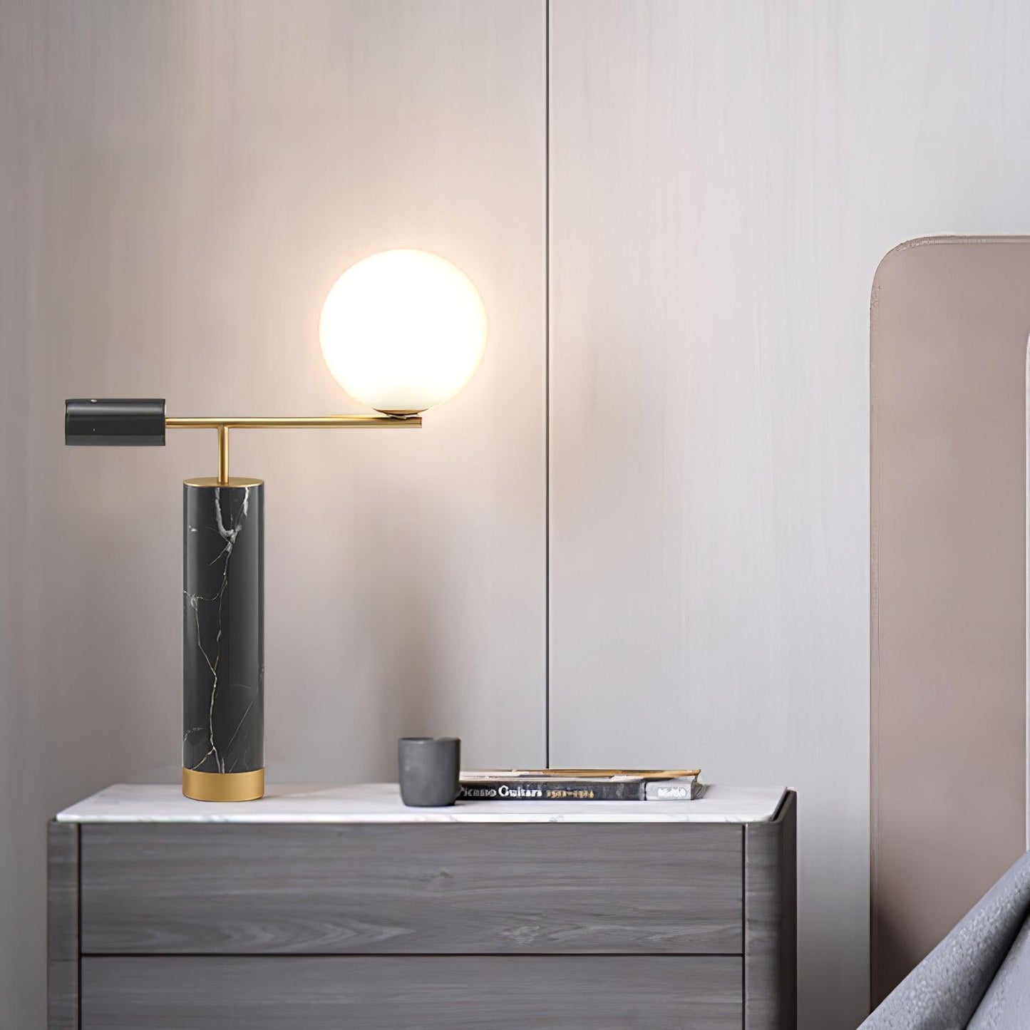 Lexi Table Lamp | Metal, Glass, Marble | Gold & Black, Gold & White