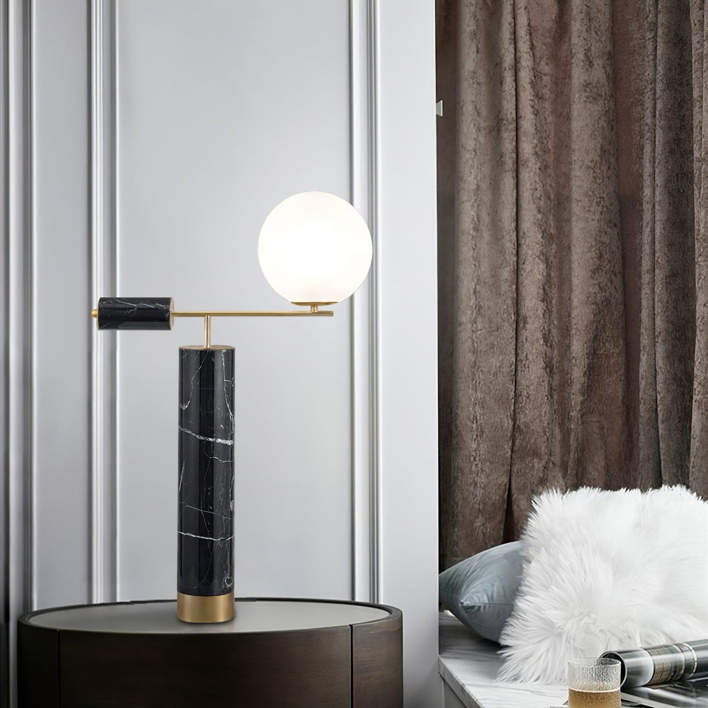 Lexi Table Lamp | Metal, Glass, Marble | Gold & Black, Gold & White