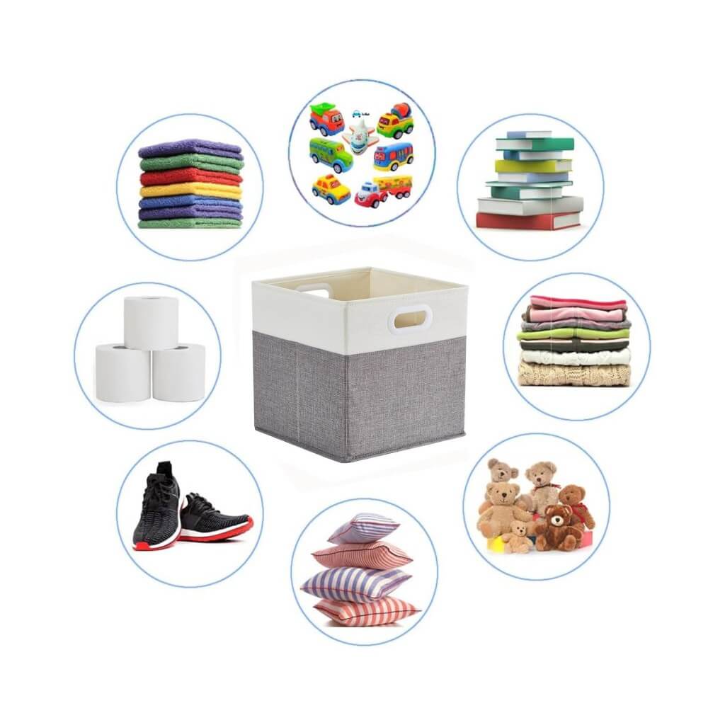 Foldable Storage Cube Boxes | Premium Fabric | Grey and White