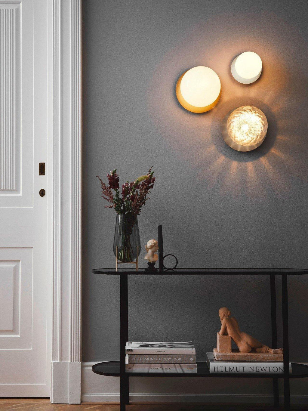 Celeste Wall Lamp | Metal, Brass, Glass | Black, White, Clear