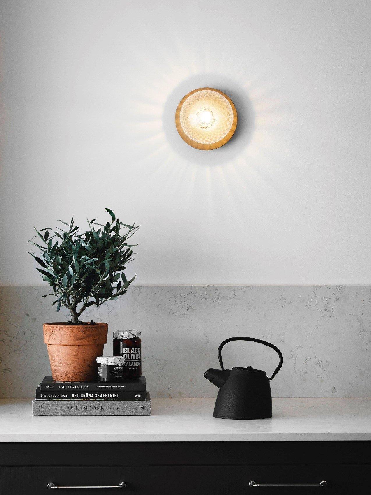 Celeste Wall Lamp | Metal, Brass, Glass | Black, White, Clear