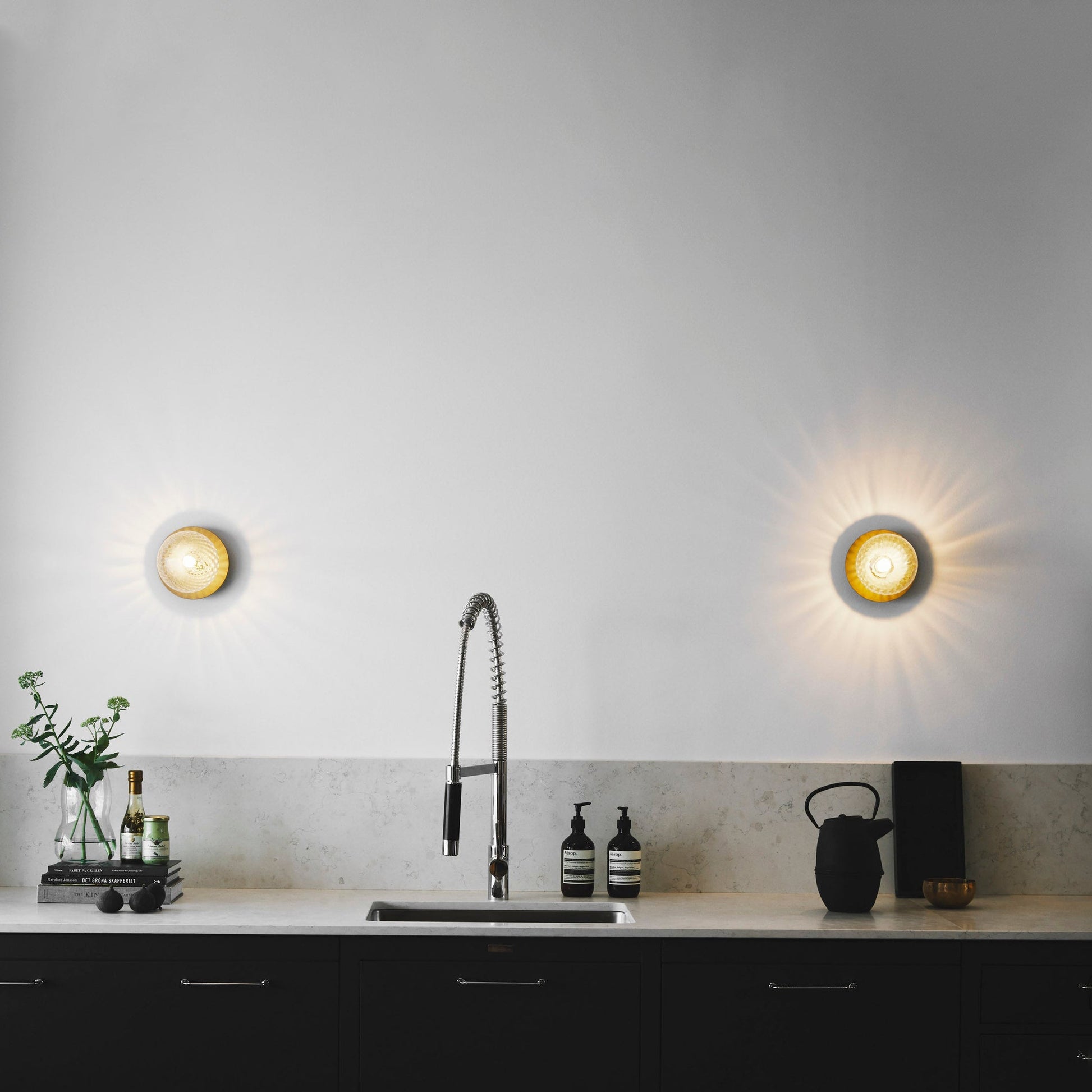 Celeste Wall Lamp | Metal, Brass, Glass | Black, White, Clear