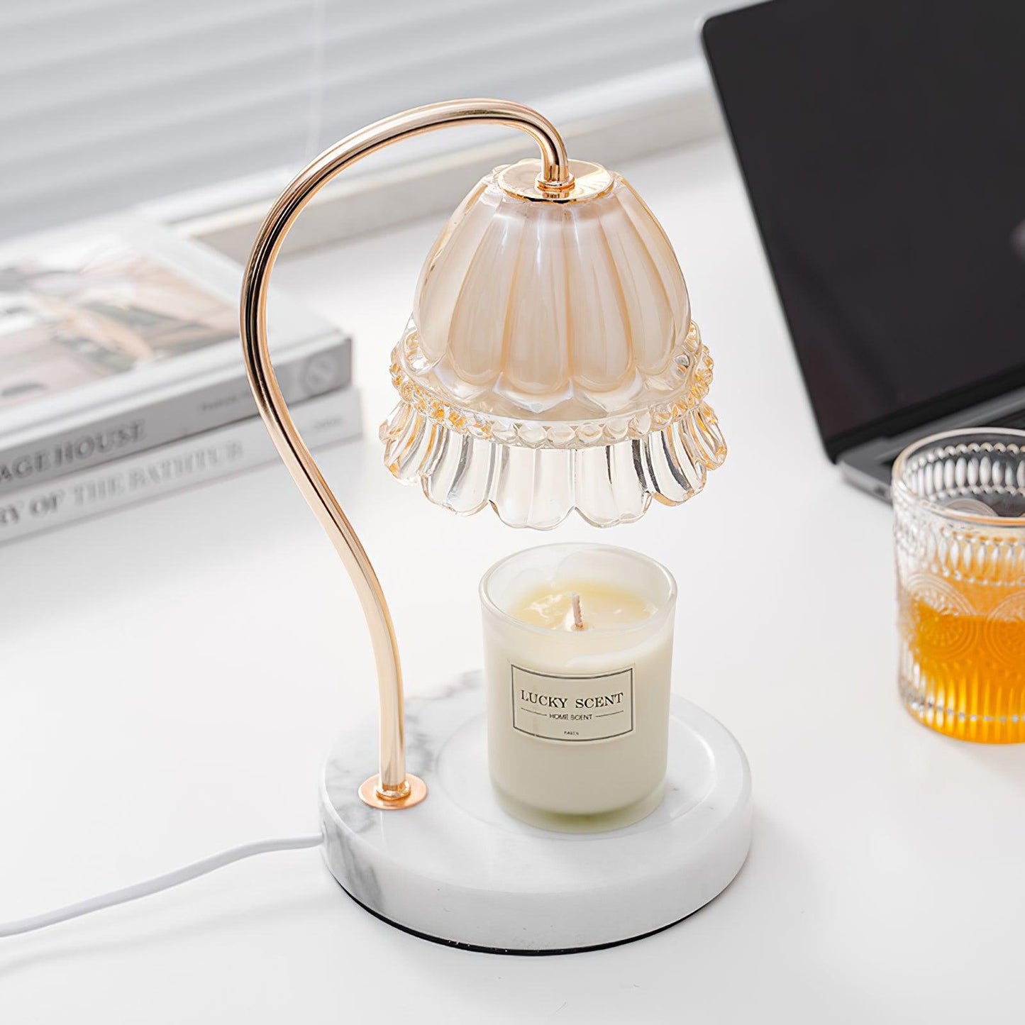 Lily Table Lamp | Metal & Glass | White Marble Finish