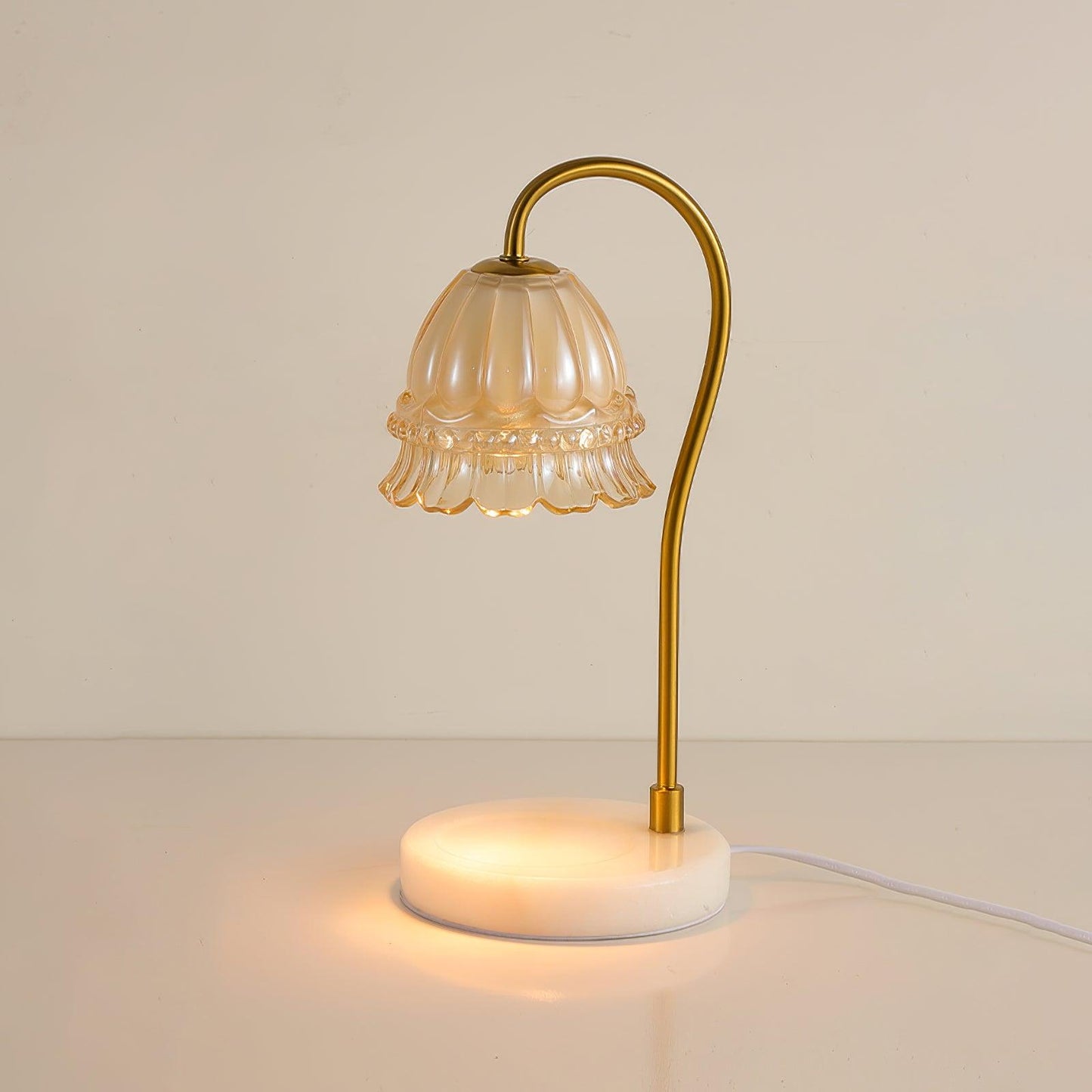 Lily Table Lamp | Metal & Glass | White Marble Finish