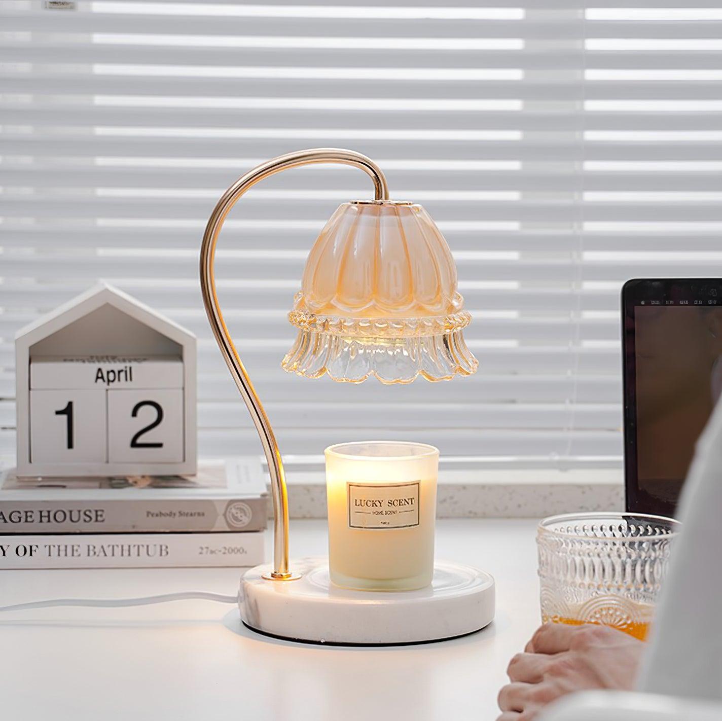 Lily Table Lamp | Metal & Glass | White Marble Finish