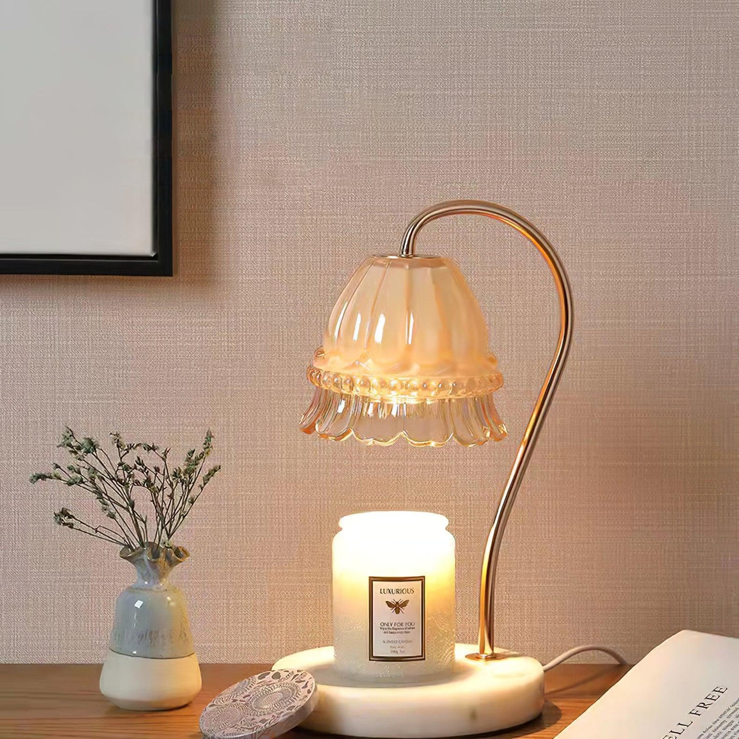 Lily Table Lamp | Metal & Glass | White Marble Finish
