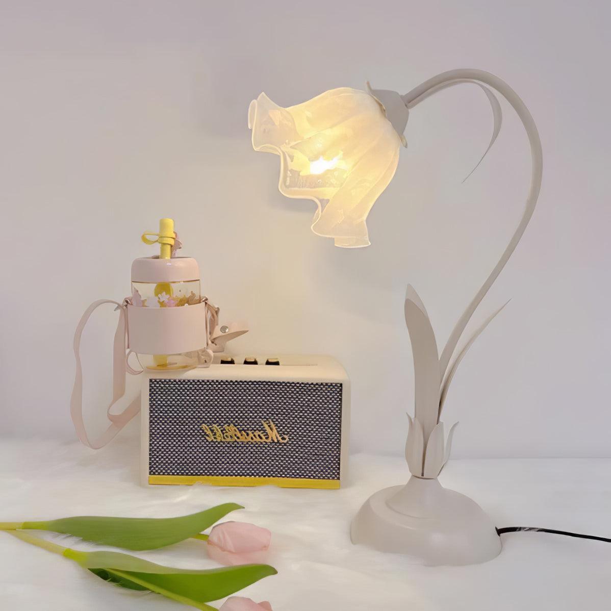 Lily of the Valley Table Lamp | Gold-Tone Metal & Glass | 30cm Diameter