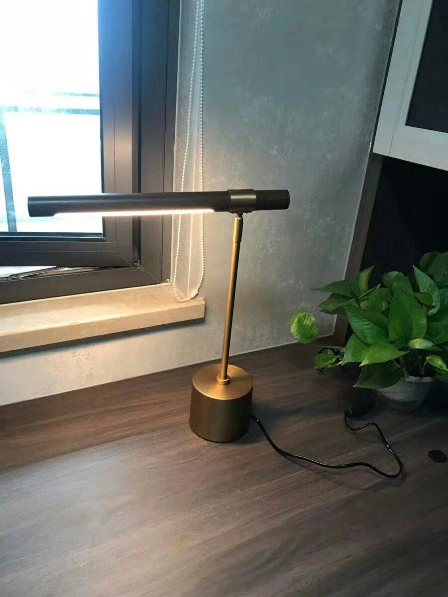 Linear Table Lamp | Metal & Acrylic | Gold & Wood Finish