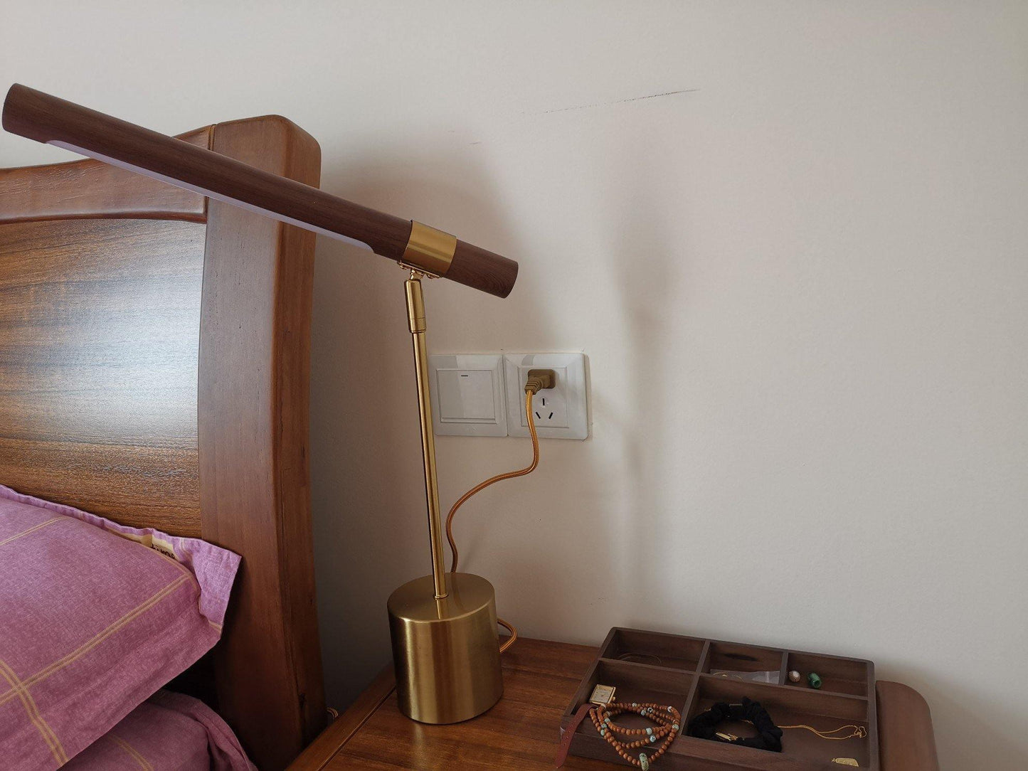 Linear Table Lamp | Metal & Acrylic | Gold & Wood Finish