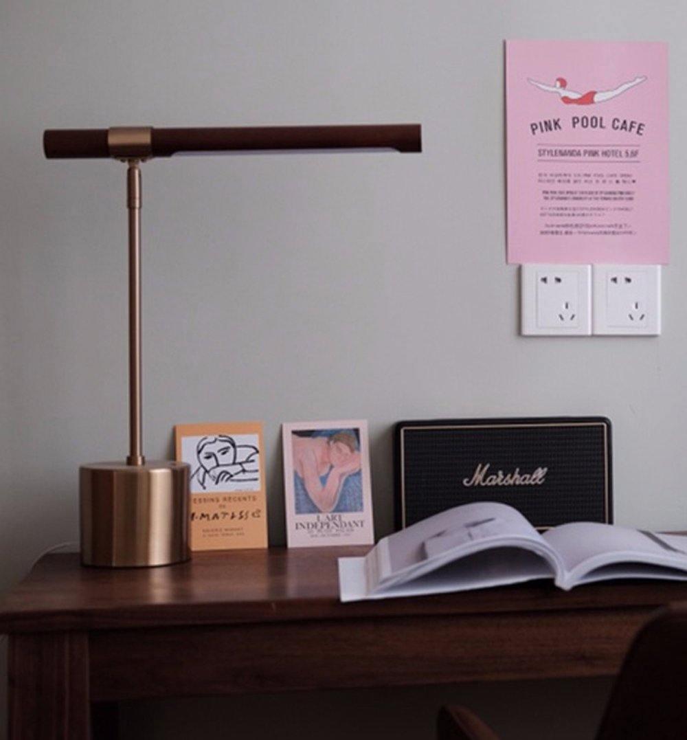 Linear Table Lamp | Metal & Acrylic | Gold & Wood Finish