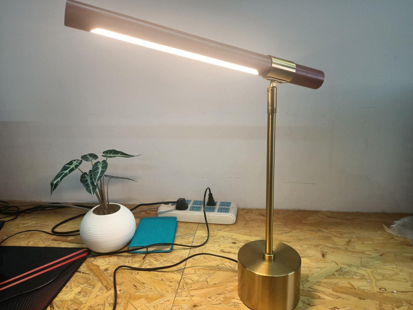 Linear Table Lamp | Metal & Acrylic | Gold & Wood Finish