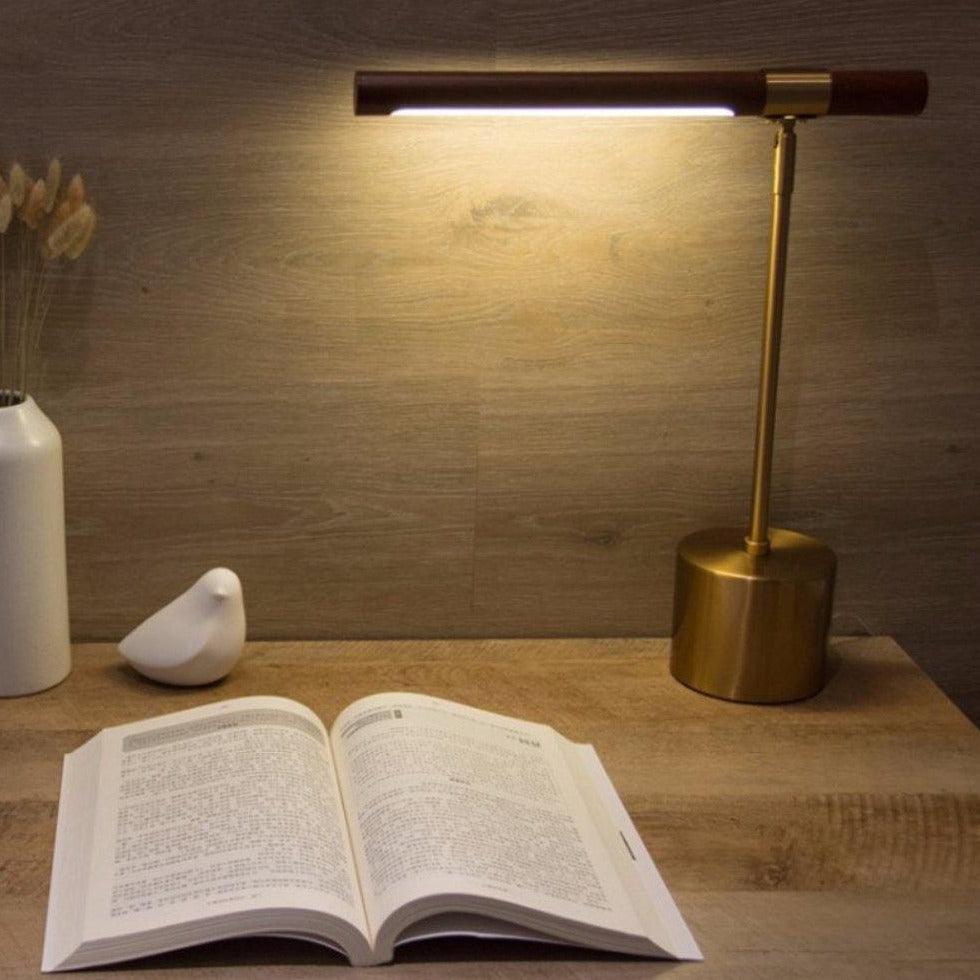 Linear Table Lamp | Metal & Acrylic | Gold & Wood Finish