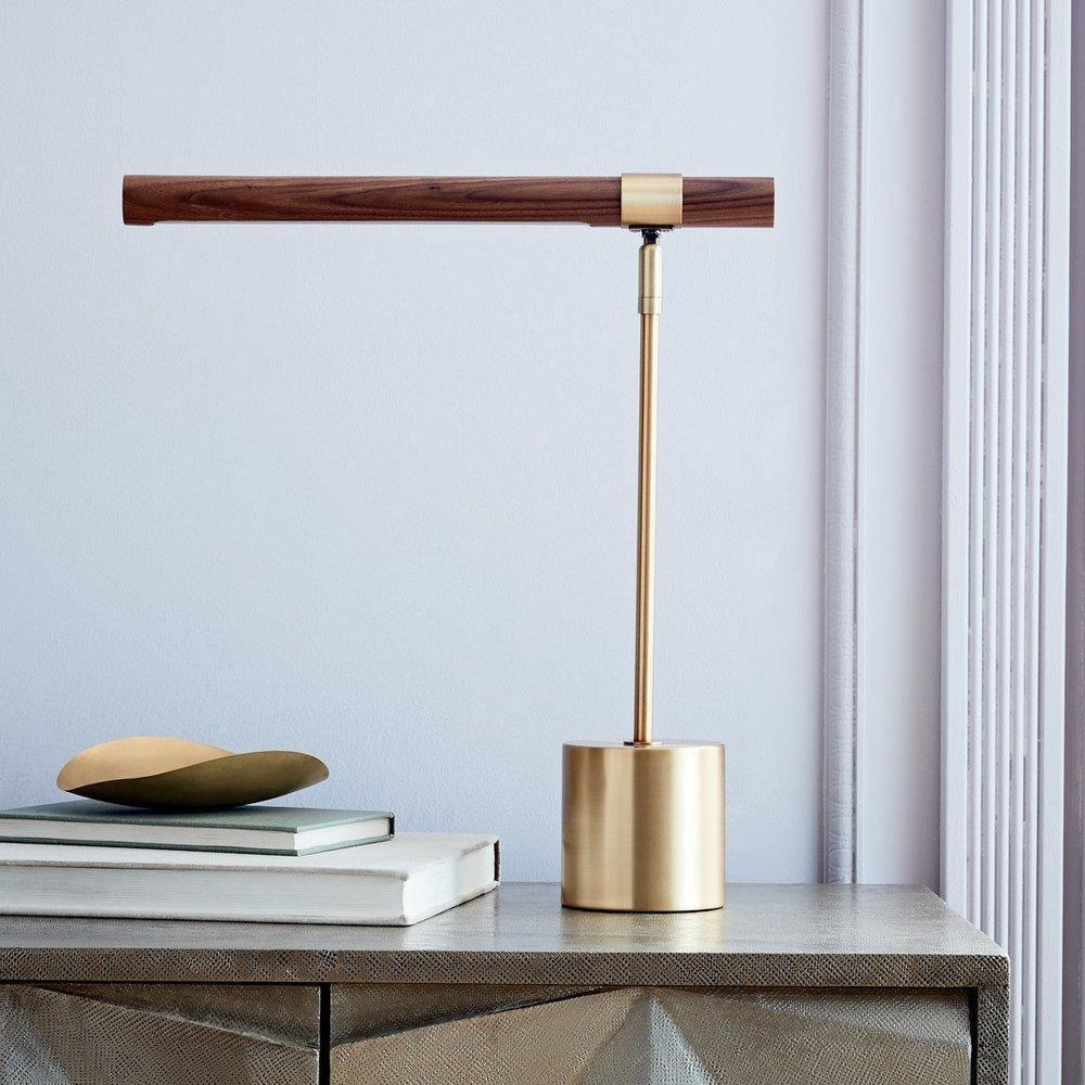 Linear Table Lamp | Metal & Acrylic | Gold & Wood Finish