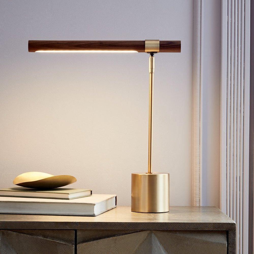 Linear Table Lamp | Metal & Acrylic | Gold & Wood Finish