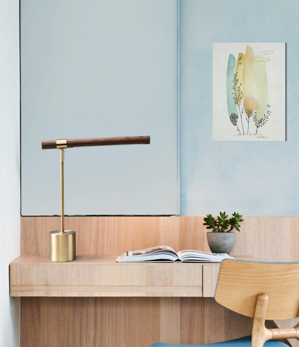 Linear Table Lamp | Metal & Acrylic | Gold & Wood Finish