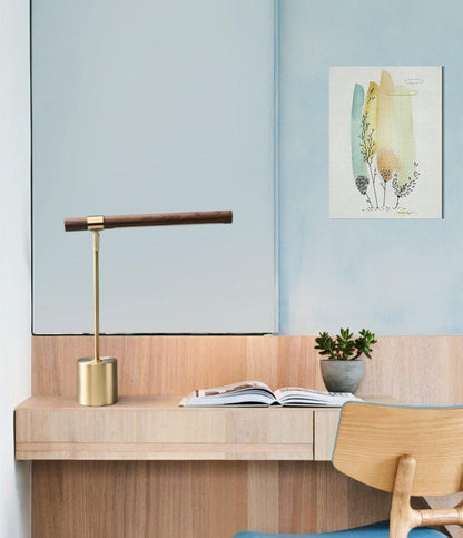 Linear Table Lamp | Metal & Acrylic | Gold & Wood Finish