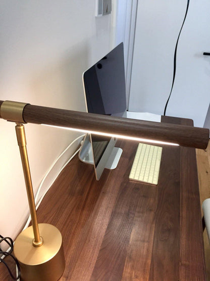 Linear Table Lamp | Metal & Acrylic | Gold & Wood Finish