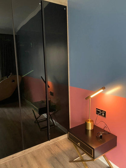 Linear Table Lamp | Metal & Acrylic | Gold & Wood Finish