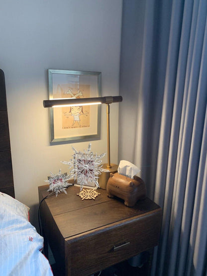 Linear Table Lamp | Metal & Acrylic | Gold & Wood Finish