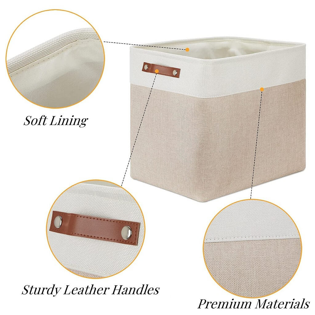 Canvas Storage Basket | White & Khaki | Multiple Sizes Available