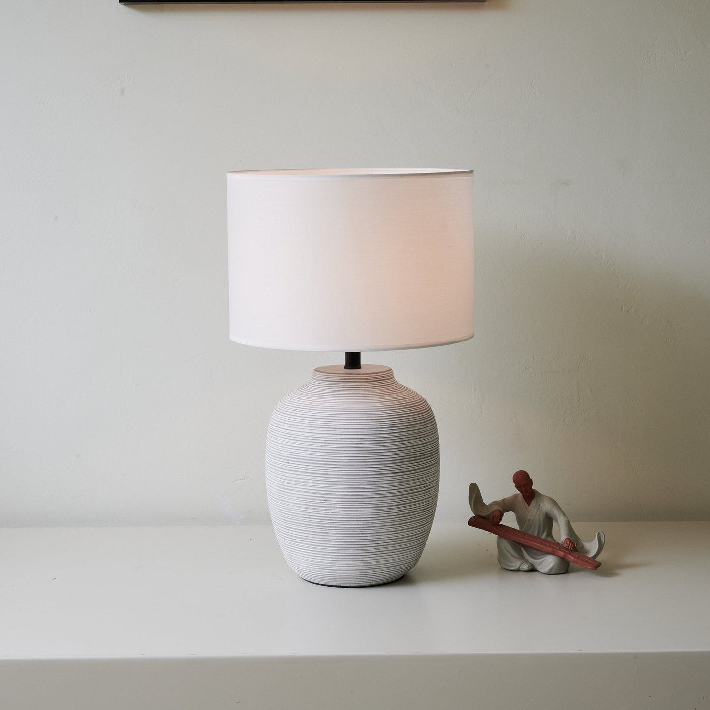 Lino Stripe Table Lamp | Ceramic Base | Grey Shade
