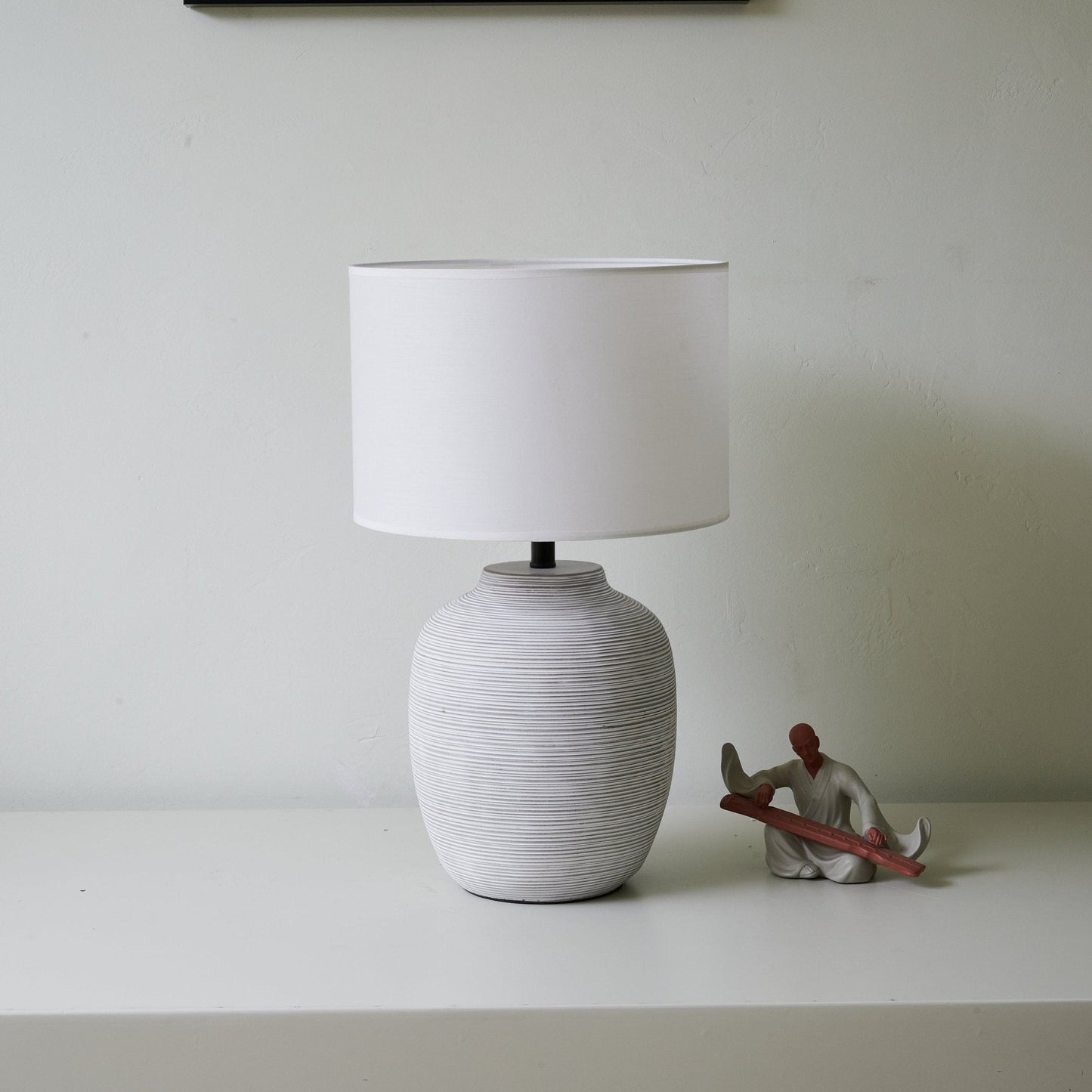 Lino Stripe Table Lamp | Ceramic Base | Grey Shade