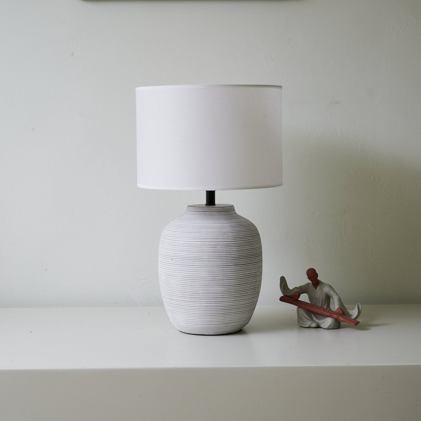 Lino Stripe Table Lamp | Ceramic Base | Grey Shade