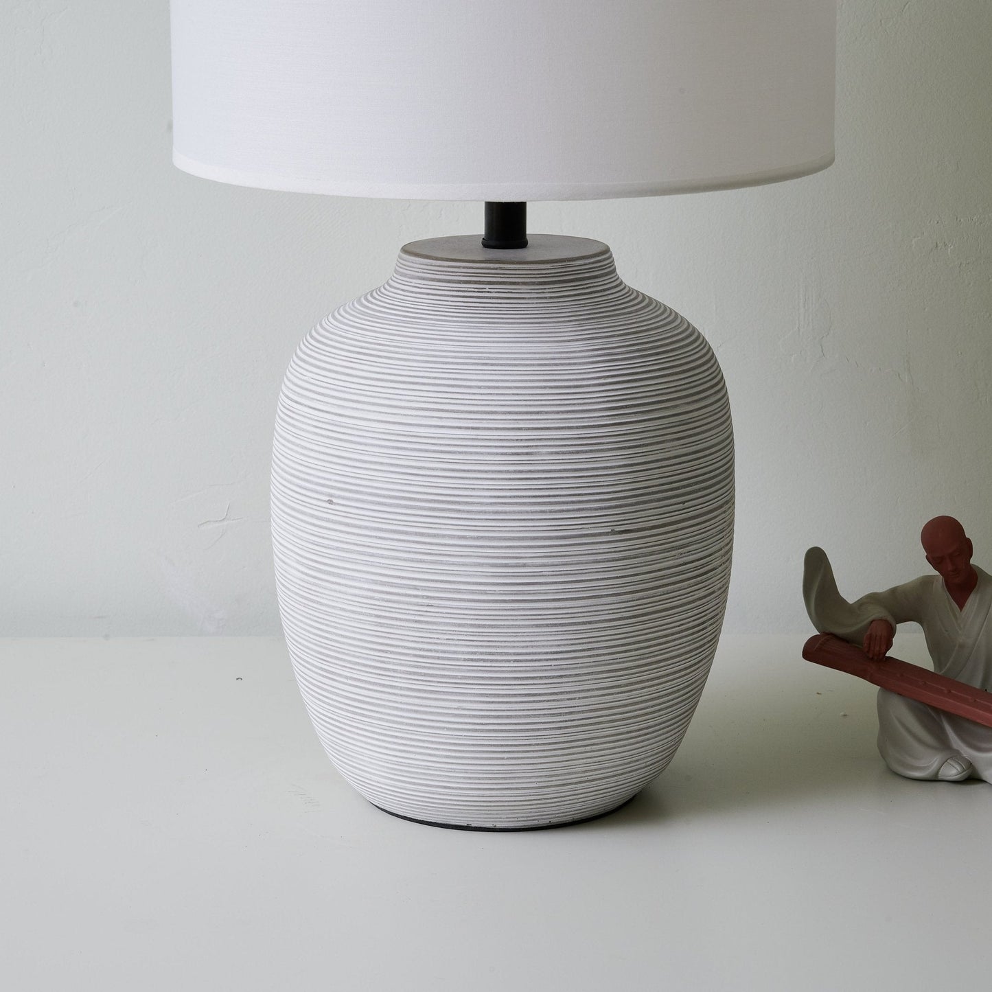 Lino Stripe Table Lamp | Ceramic Base | Grey Shade