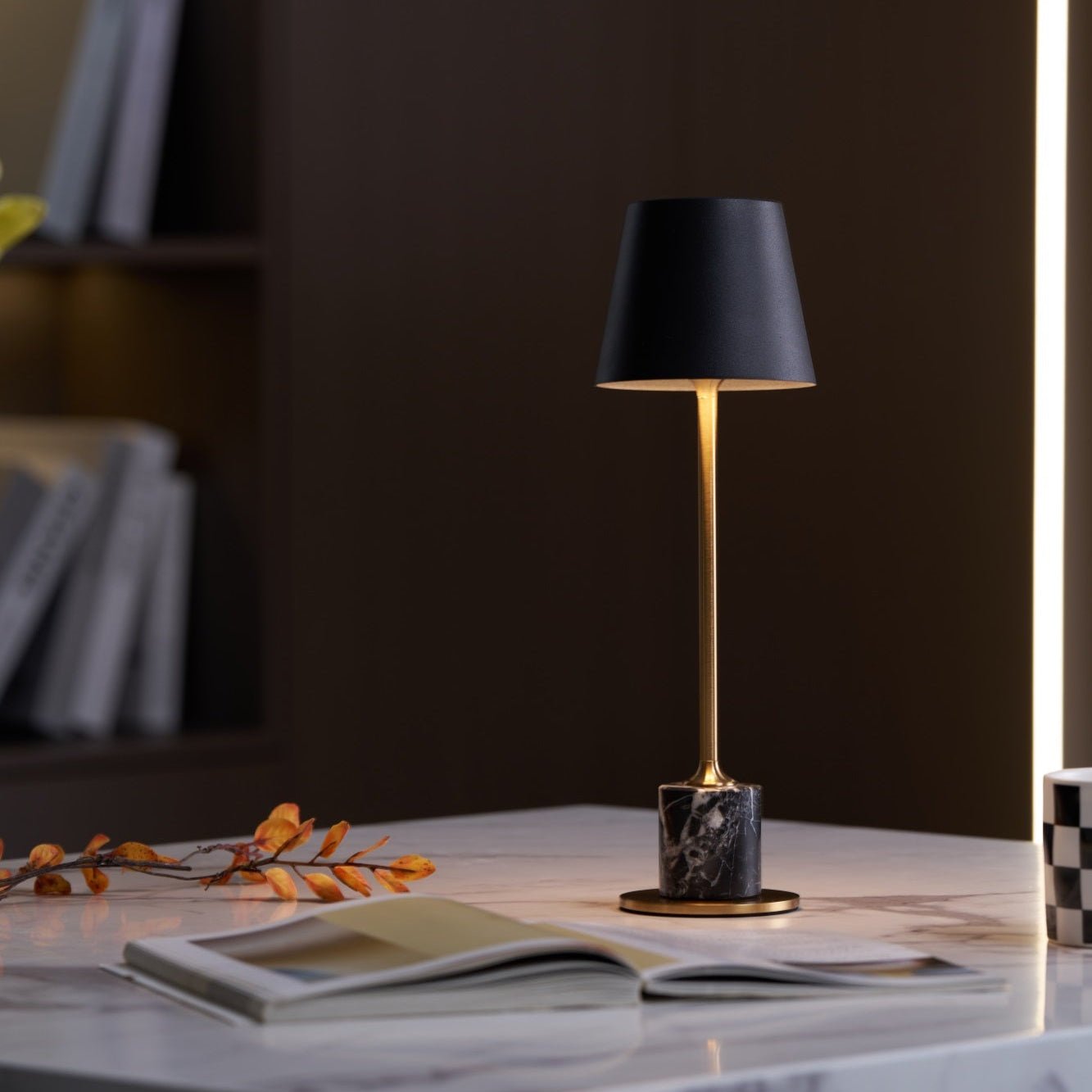 Lirio Mini Table Lamp | Marble Base | Black and Gold
