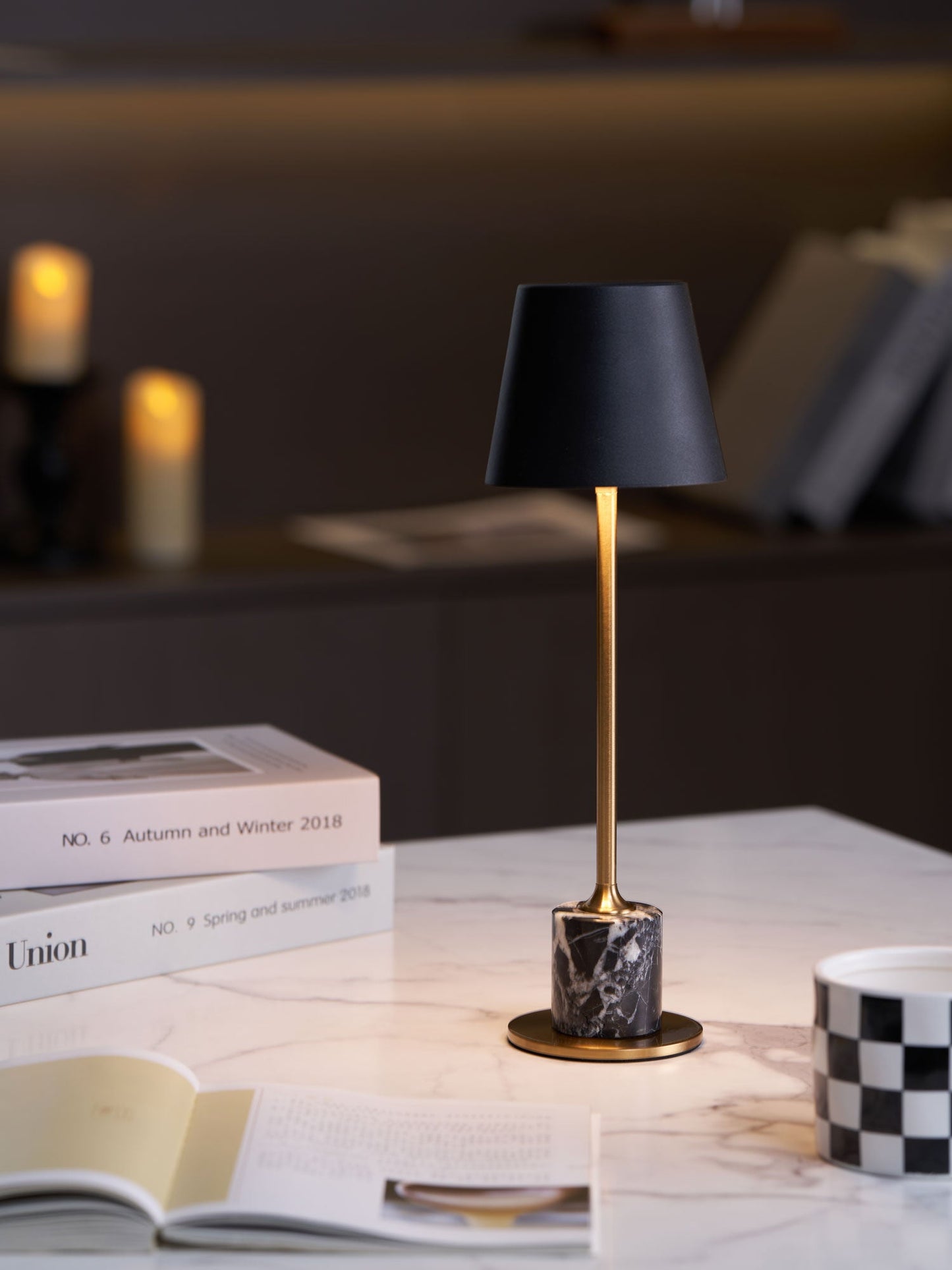 Lirio Mini Table Lamp | Marble Base | Black and Gold