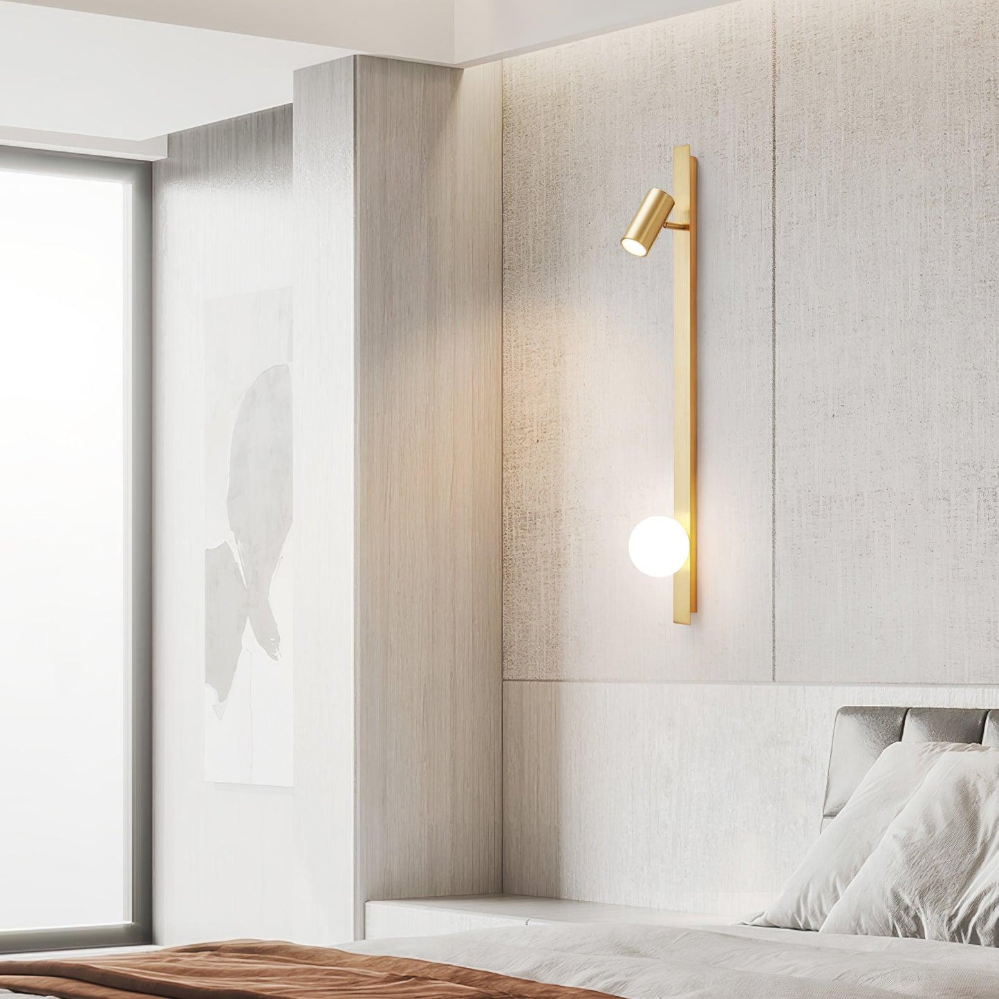 Long Arm Wall Light | Brass & Glass | White