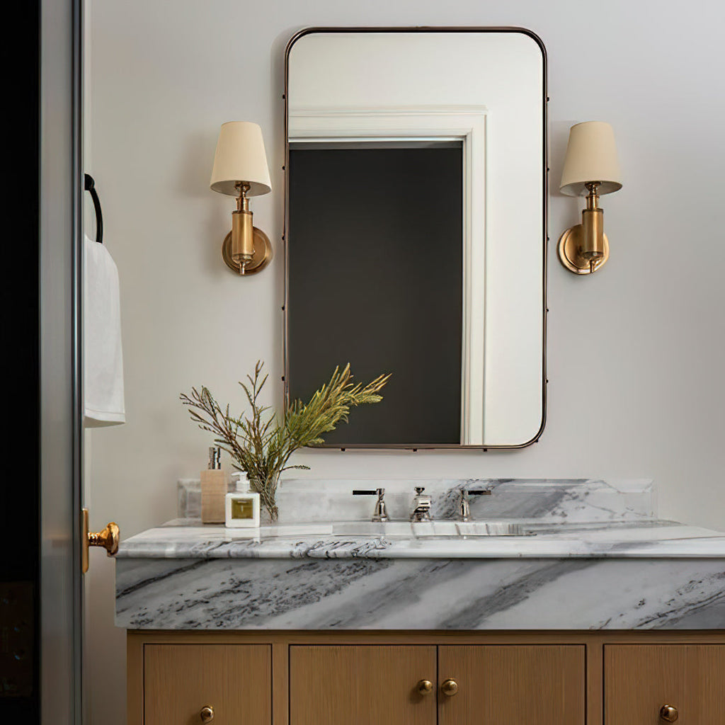 Longacre Wall Light | Brushed Brass & Fabric | Antique Brass, Black, Polished Nickel