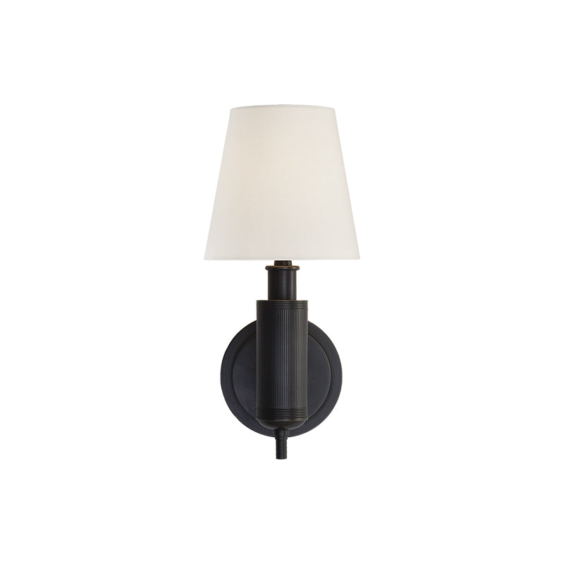 Longacre Wall Light | Brushed Brass & Fabric | Antique Brass, Black, Polished Nickel
