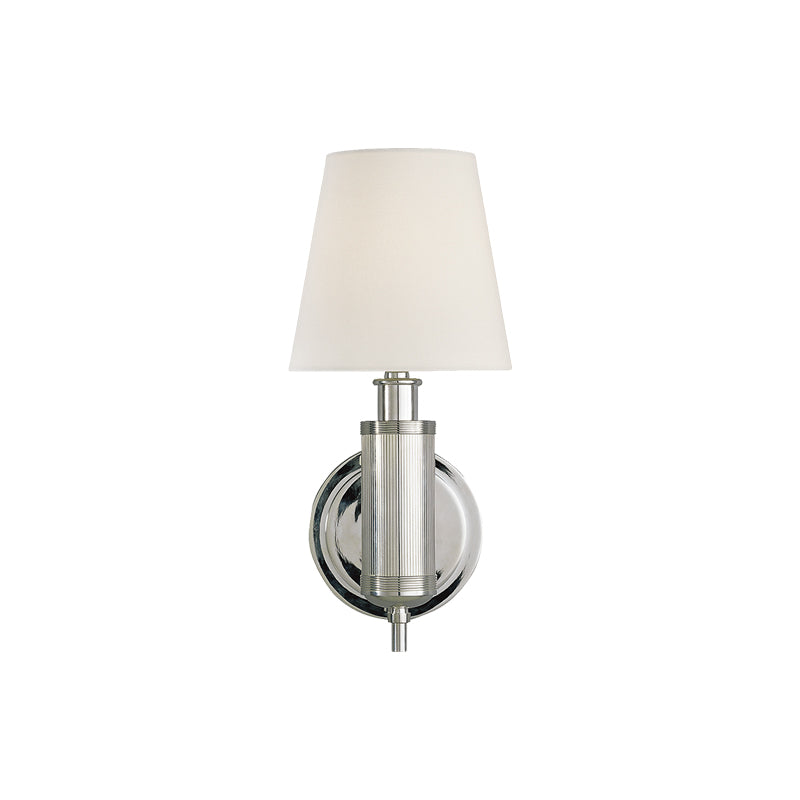 Longacre Wall Light | Brushed Brass & Fabric | Antique Brass, Black, Polished Nickel