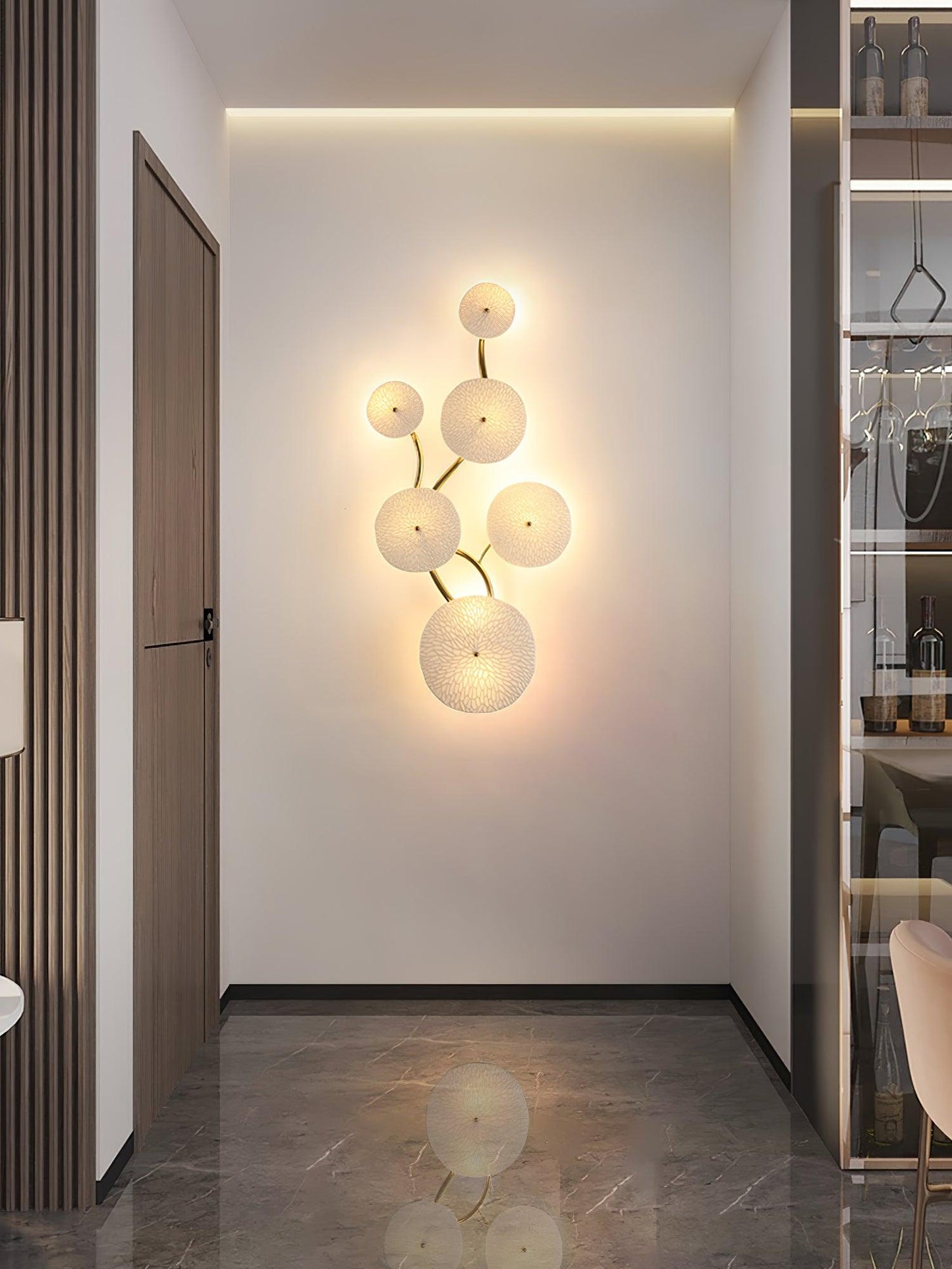 Lotus Petal Wall Lamp | Ceramic & Metal | Gold & White