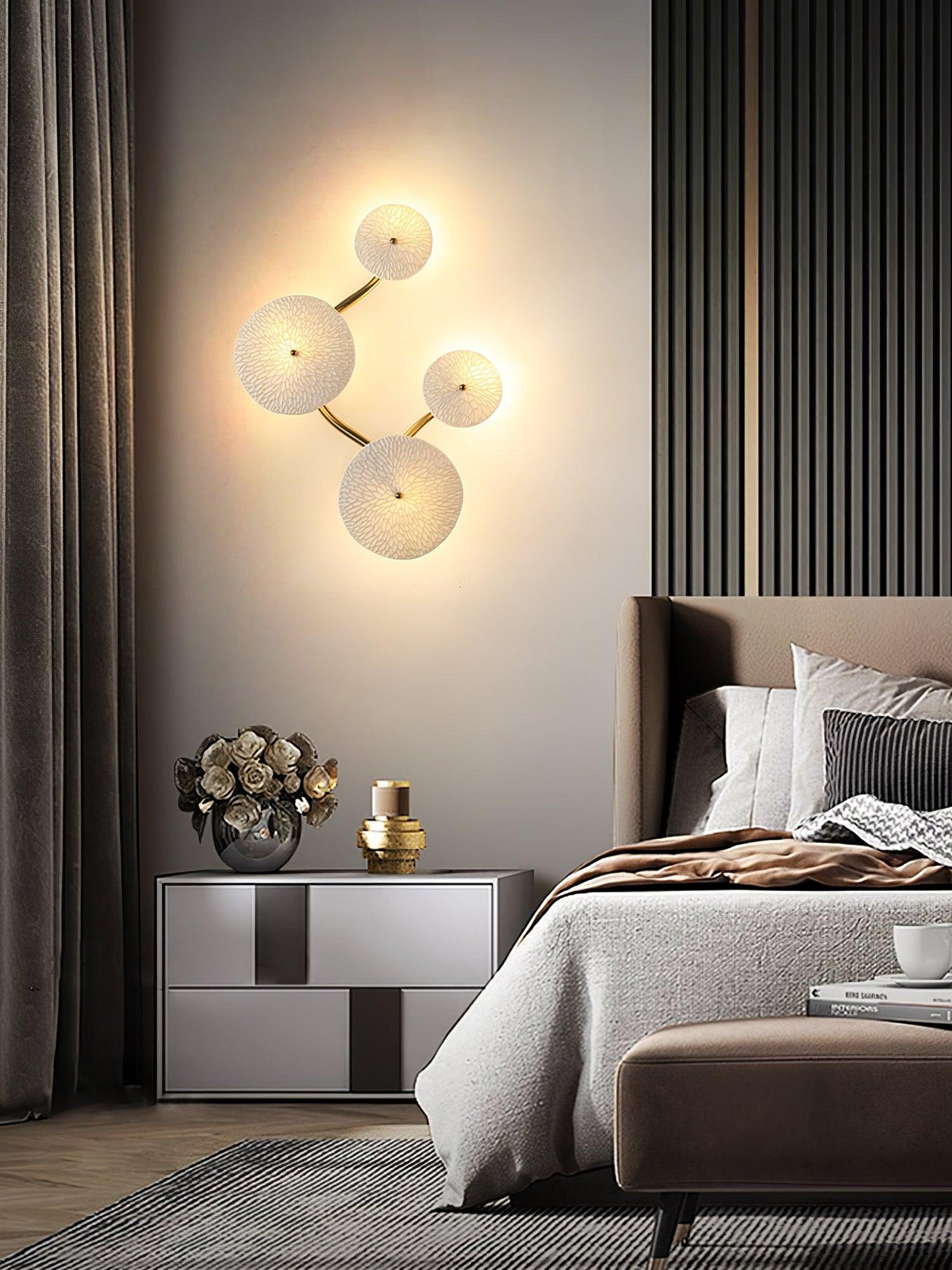 Lotus Petal Wall Lamp | Ceramic & Metal | Gold & White