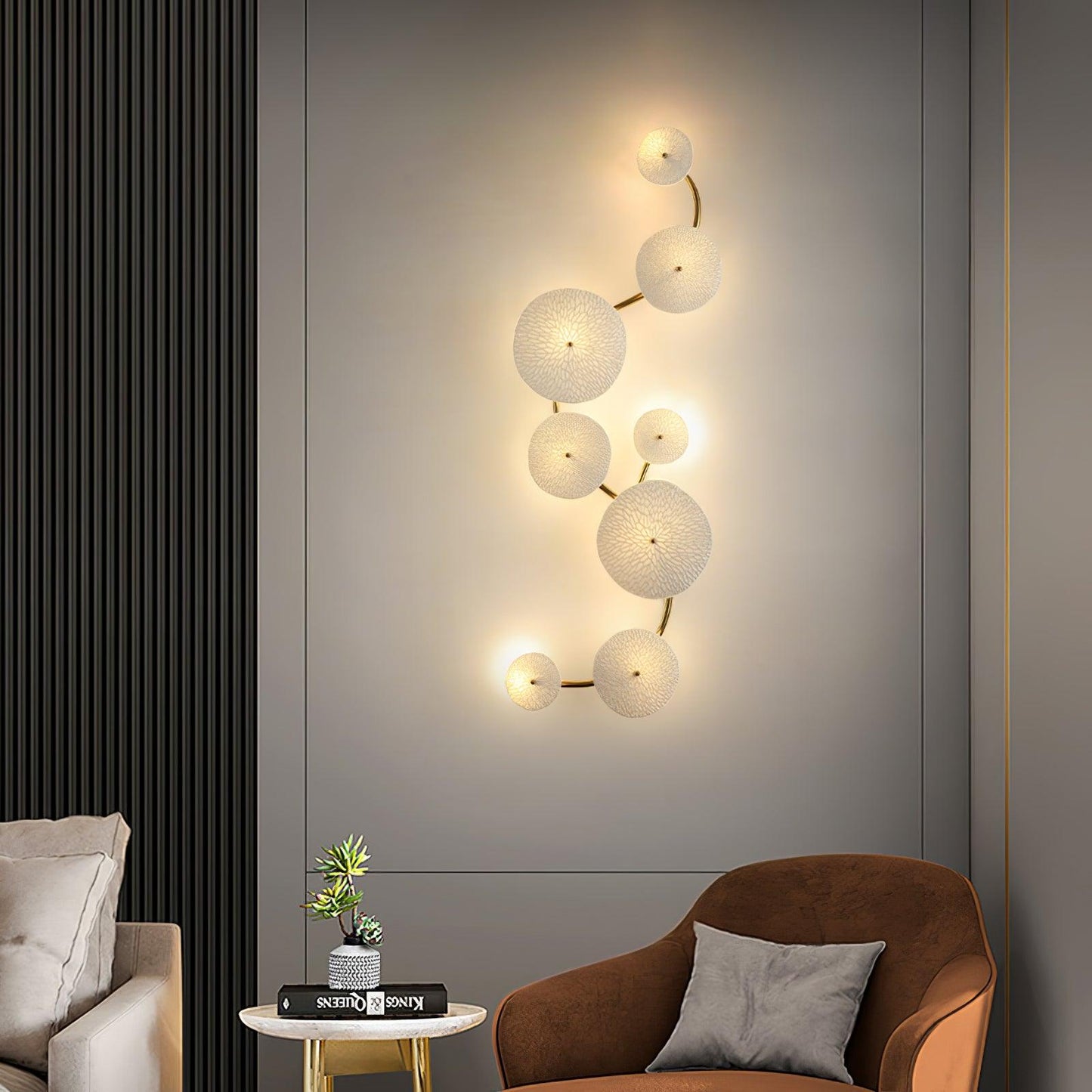 Lotus Petal Wall Lamp | Ceramic & Metal | Gold & White