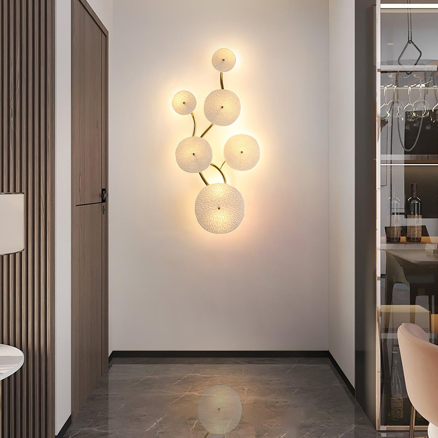 Lotus Petal Wall Lamp | Ceramic & Metal | Gold & White