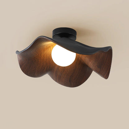 Lotus Leaf Ceiling Lamp | Metal & Resin | White Wood Finish