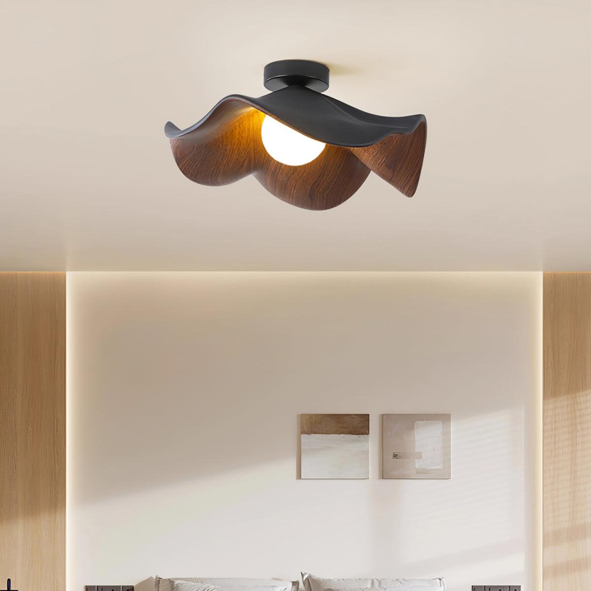 Lotus Leaf Ceiling Lamp | Metal & Resin | White Wood Finish